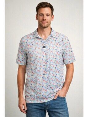 Bad Birdie Men's Floral Print Short Sleeve Polo Shirt Size Large